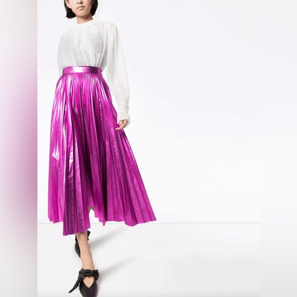 NWT Christopher Kane magenta laminated pleated midi skirt sz 38 - Picture 1 of 12